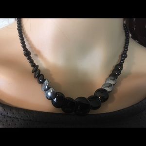 Genuine Black Onyx & Hematite Graduated Necklace